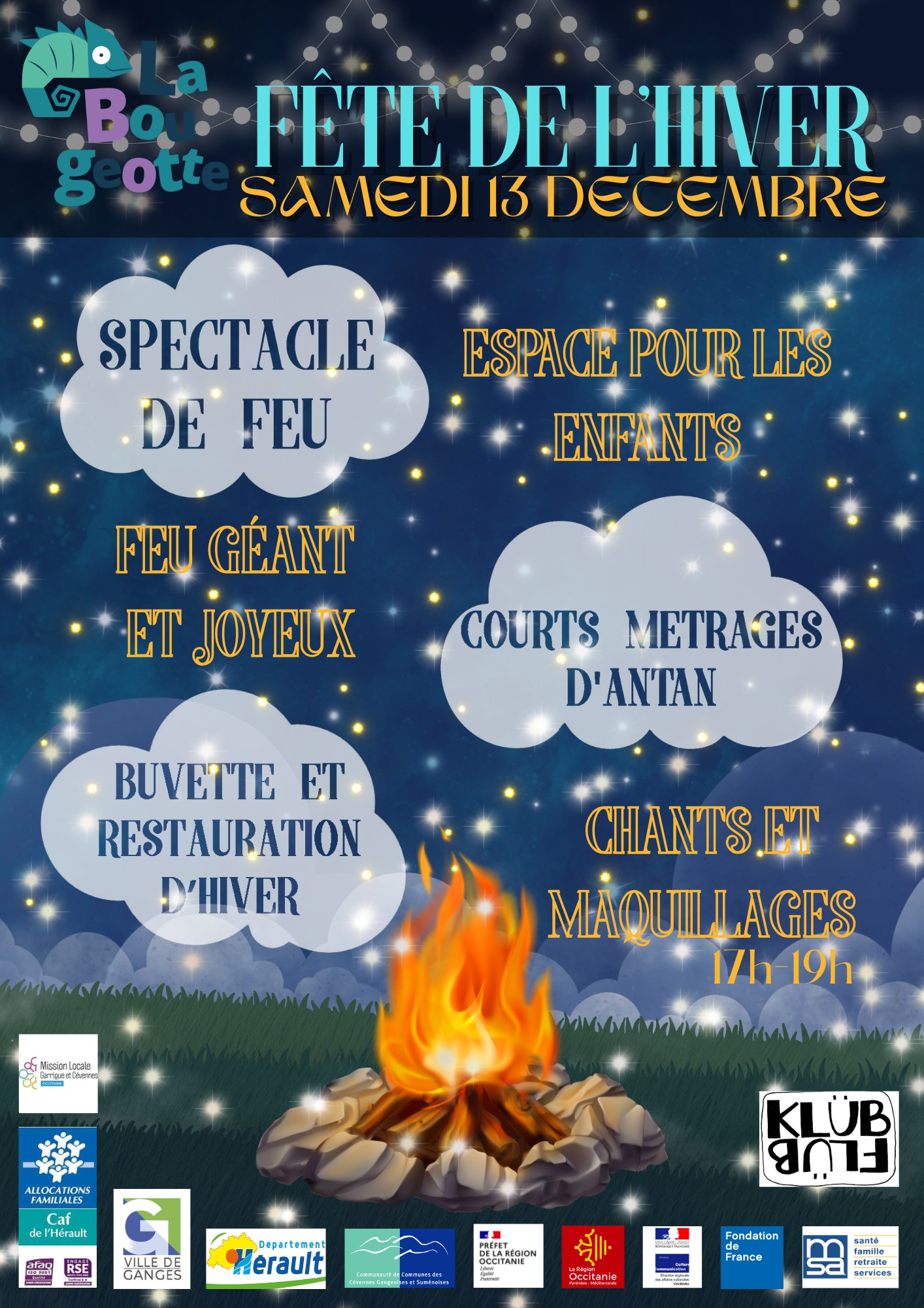 Affiche de la fête de l'hiver 13 décembre à La Bougeotte