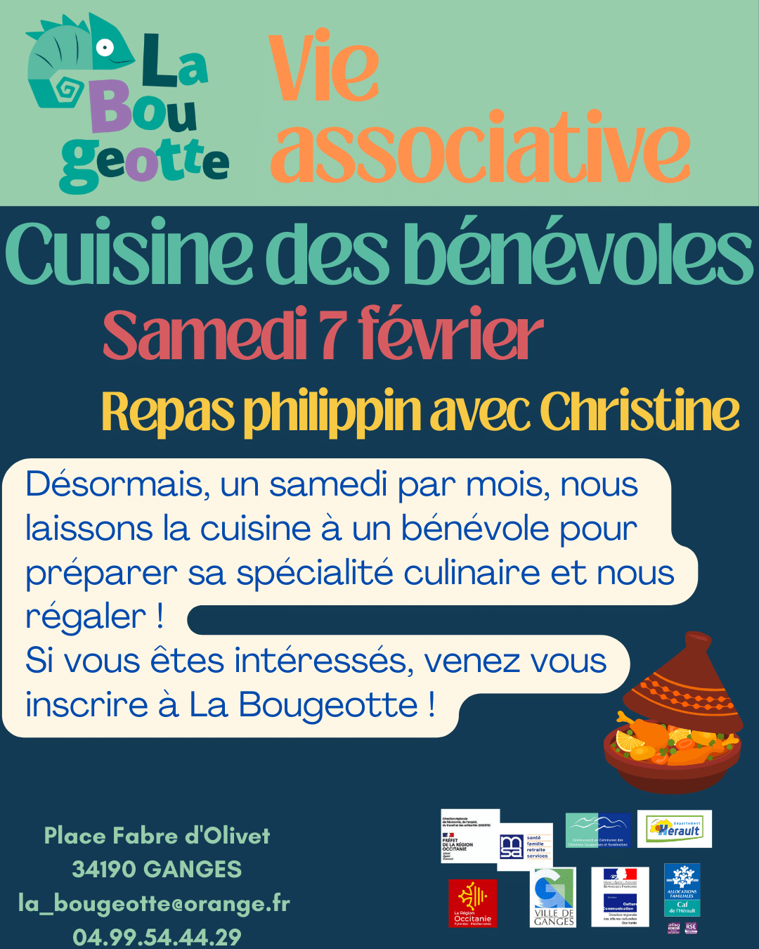 Cuisine des bénévoles, le samedi 7 février 2026 Repas Philippin avec Christine